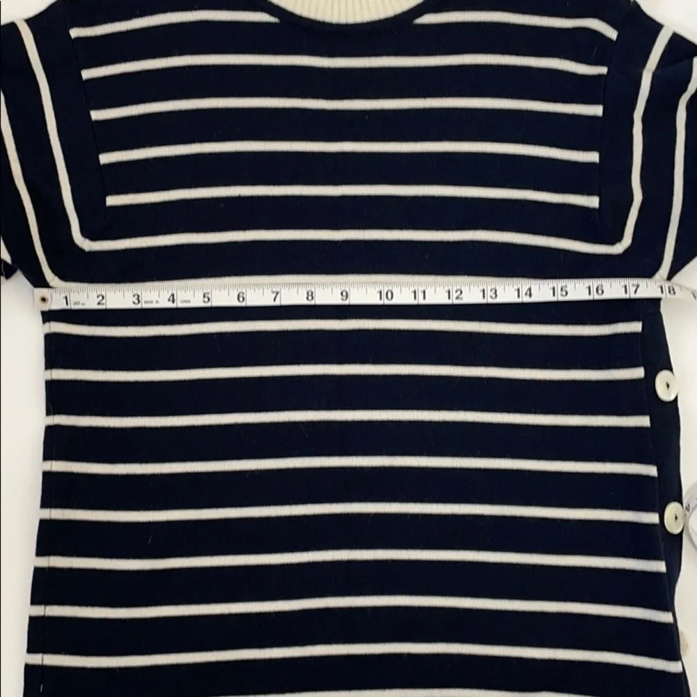 Liz Claiborne Wool Blend Navy Stripe Mock Neck Nautical Sweater SZ Petite Small - Picture 7 of 10